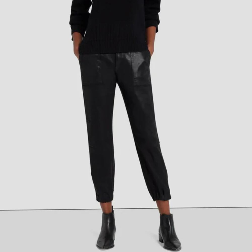 7 For All Mankind Darted Boyfriend Coated Jogger Pants High Waisted Black Sz 29